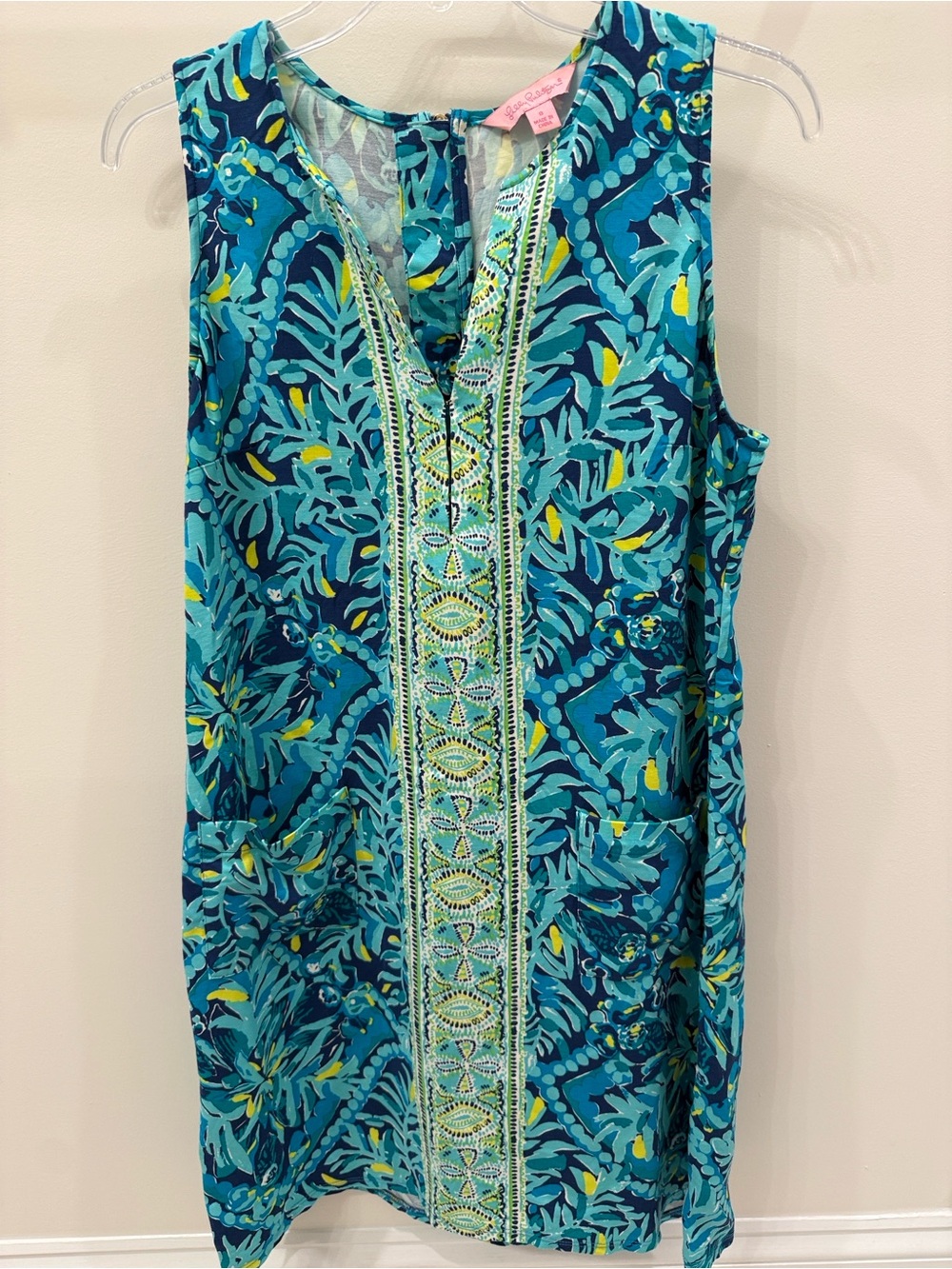 Lilly Pulitzer Teal, Aqua & Navy Tropical Print Shift Dress